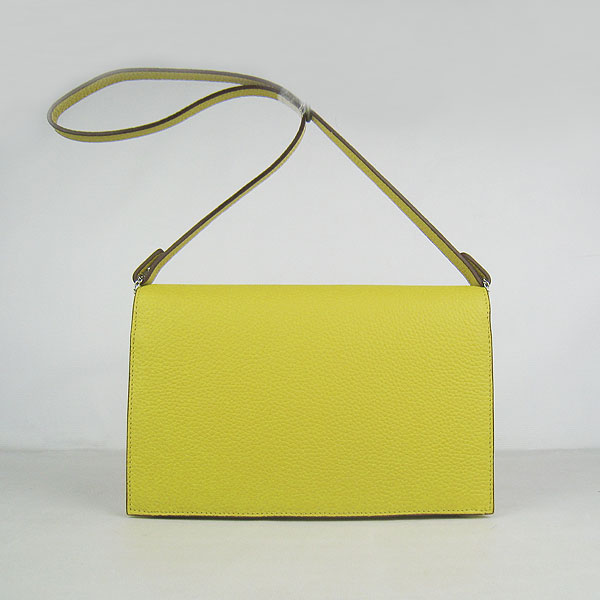 7A Hermes Togo Leather Messenger Bag Lemon With Silver Hardware H021 Replica - Click Image to Close